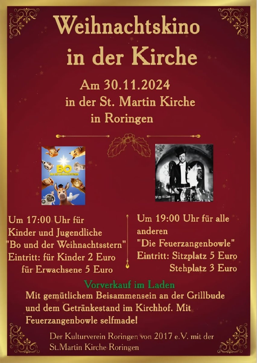 Plakat Weihnachtskino 2024, Feuerzangenbowle selbstgemacht