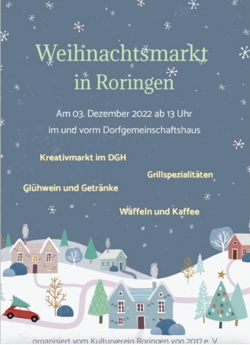 Plakat Weihnachtsmarkt Roringen 2022, im und vorm Dorfgemeinschaftshaus